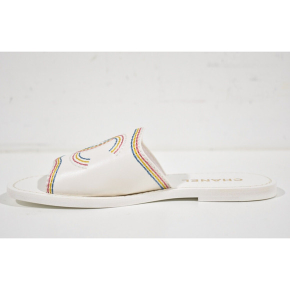 Chanel 21P White Multicolor Lambskin Leather CC Logo Slide Sandal Mule Flat 36 - Picture 9 of 12
